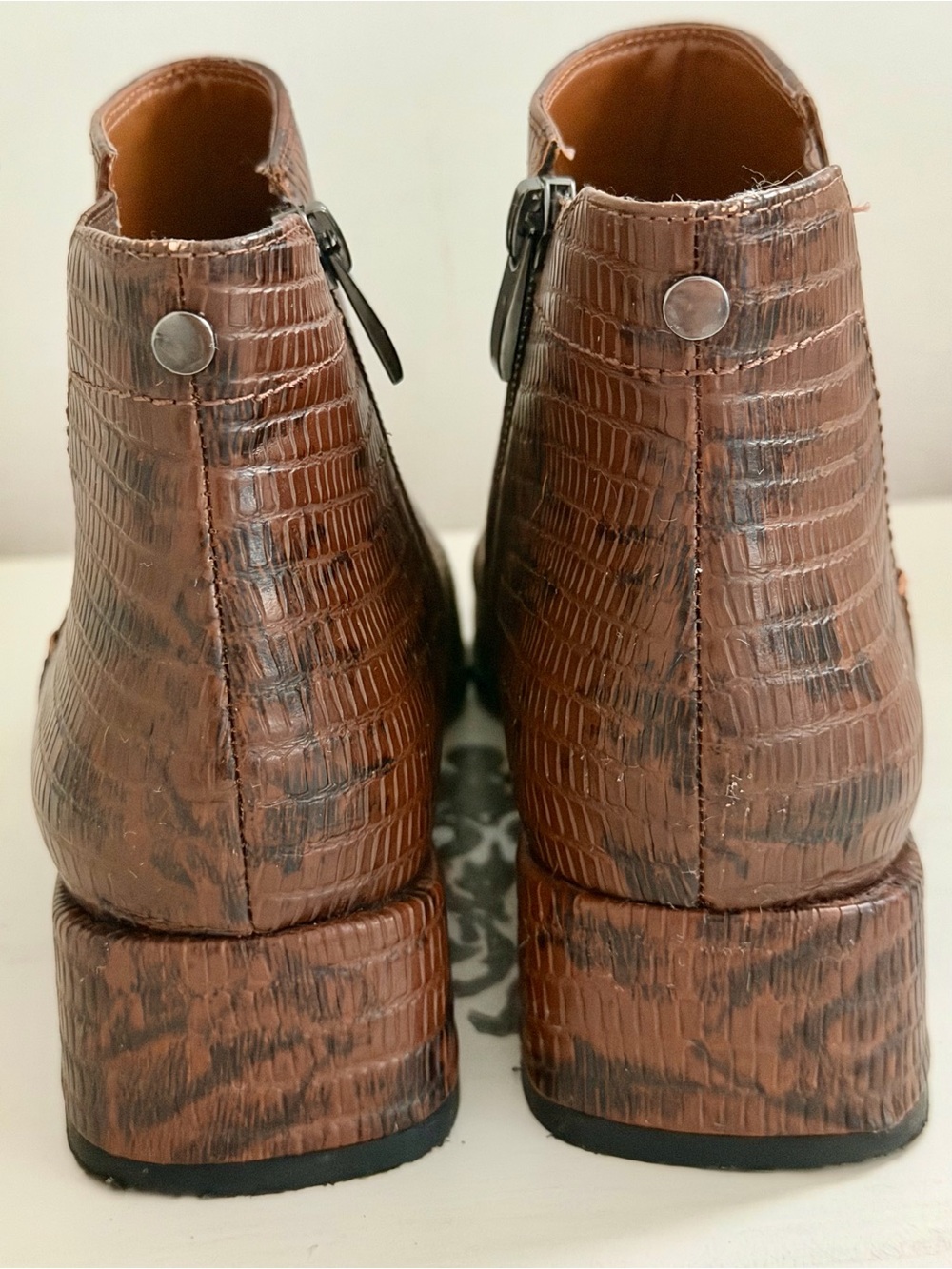 Franco Sarto Croc-Embossed Brown Ankle Booties - Picture 5 of 5